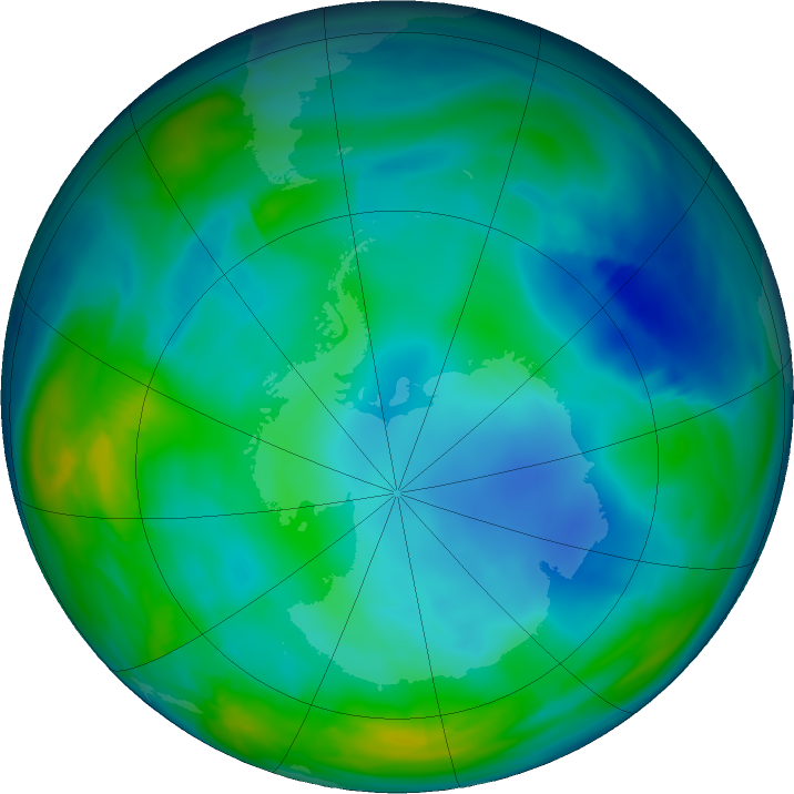Antarctic ozone map for 15 June 2020